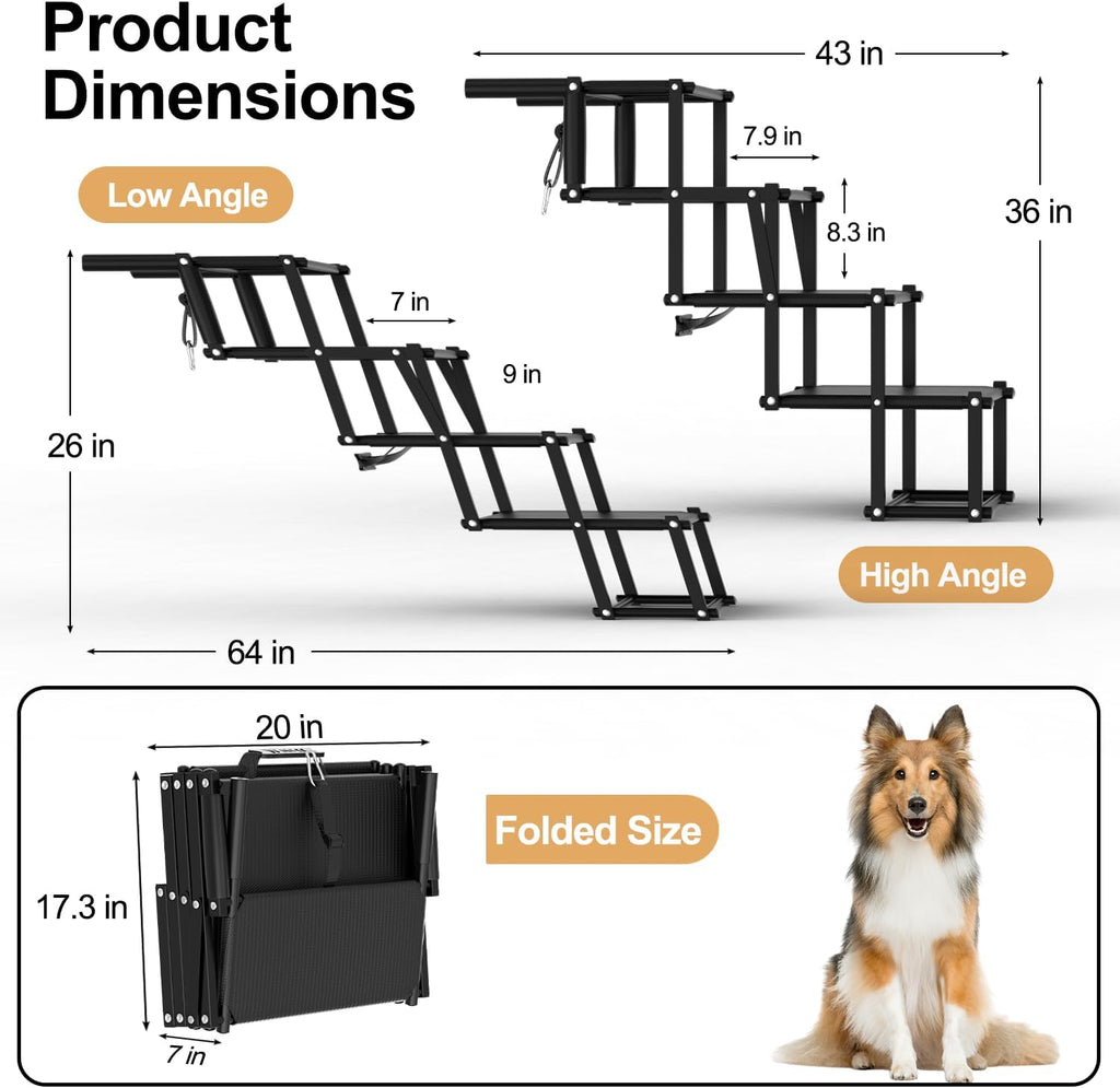 Extra Wide 20" Dog Stairs for Large Dogs, Dog Steps for Car 4 Steps