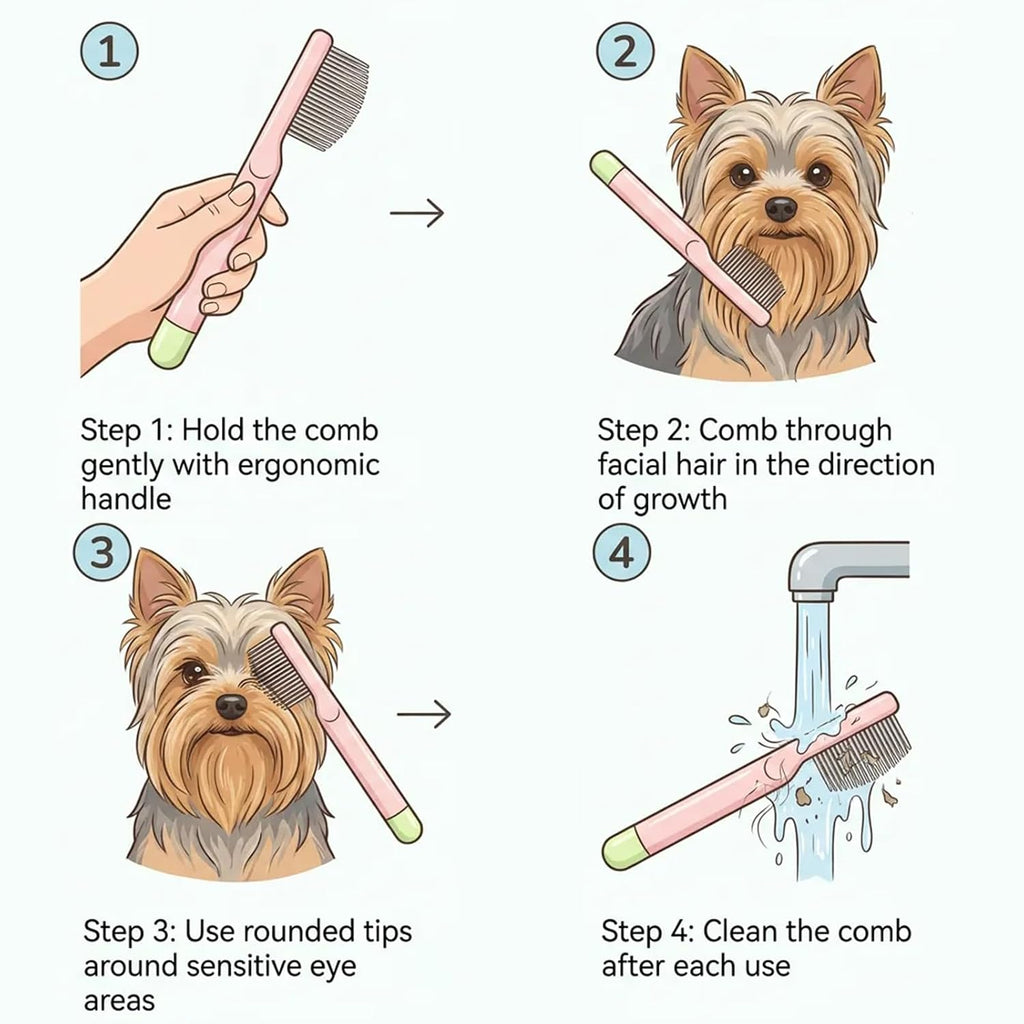 Dog Eye Comb for Small Dogs Cats Hamsters, Stainless Steel Dog Face Comb for Pet Facial & Paw Grooming, Round-Tip Arc Teeth, Puppy Flea Brush for Yorkie, Shih Tzu, Maltese Teddy, Mini Poodle