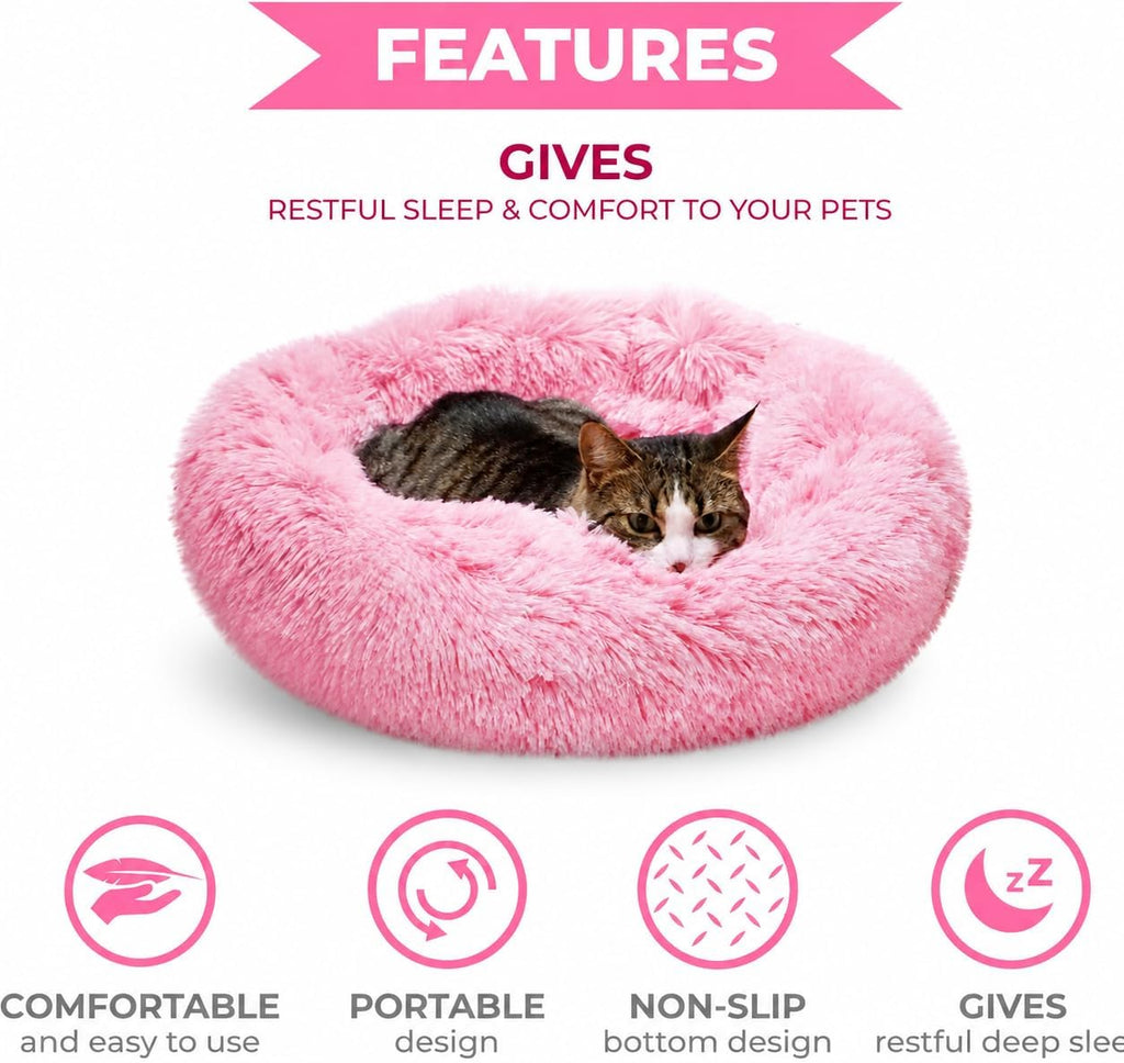 Whiskers & Friends Cat Beds for Indoor Cats, Fluffy Pink Cat Bed Small Dog