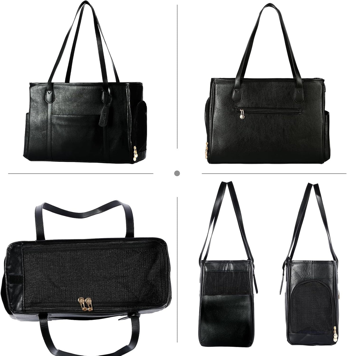 Stylish Dog Purse Carrier, Leather Pet Carrier Bag for Small Dogs Cats Puppy, Airline Approved Soft-Sided Carrier Black