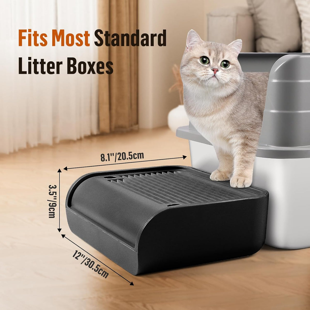 Cat Step for Litter Box, Litter Box Ramp with Filter Function, Black