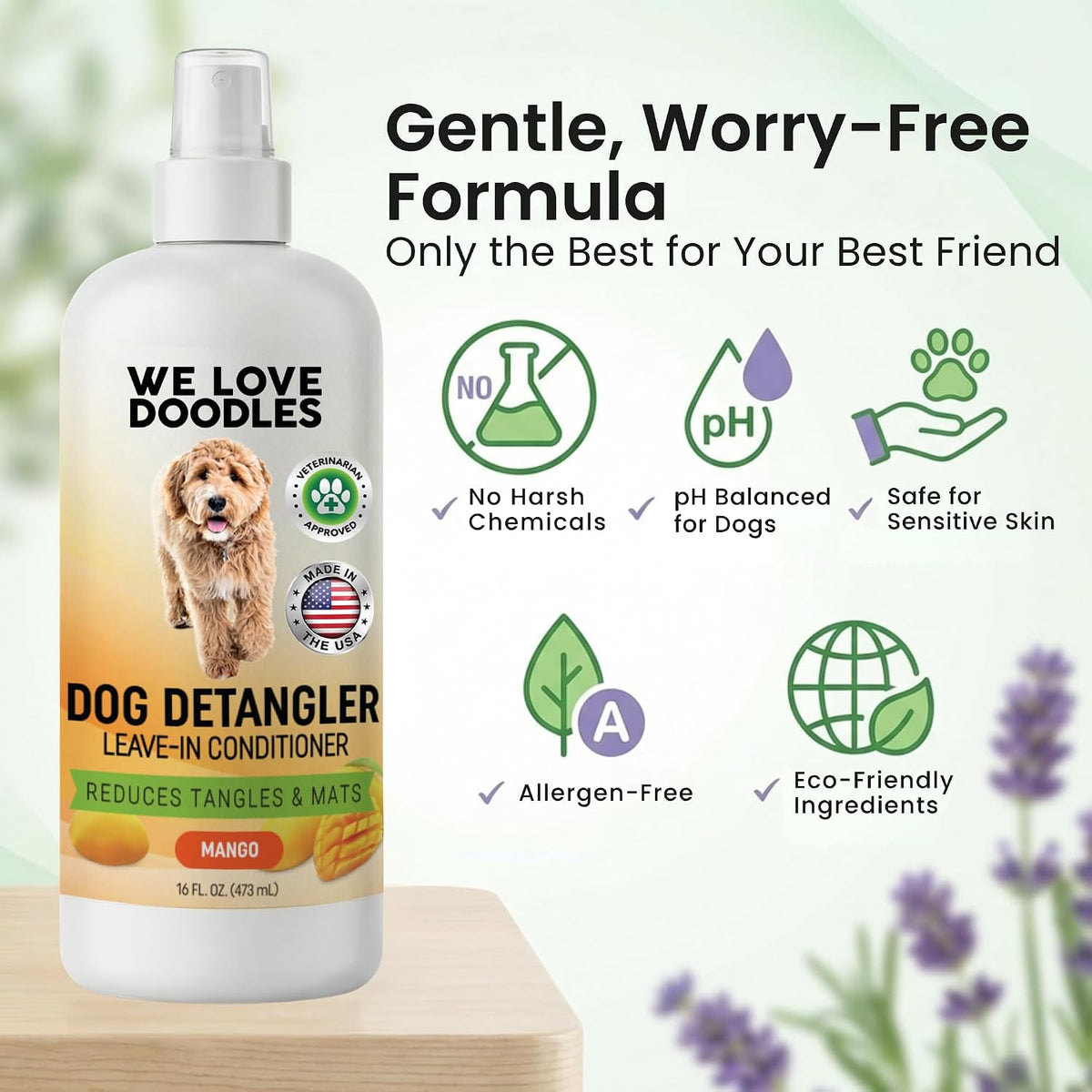Dog Detangler Spray, Leave-in Conditioner Spray for Dogs, Mango, 16 oz