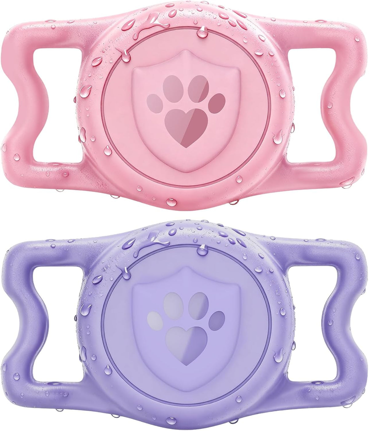 IP68 Waterproof AirTag Holder for Dog Collar, Silicone,Pink&Purple, 2 Pack