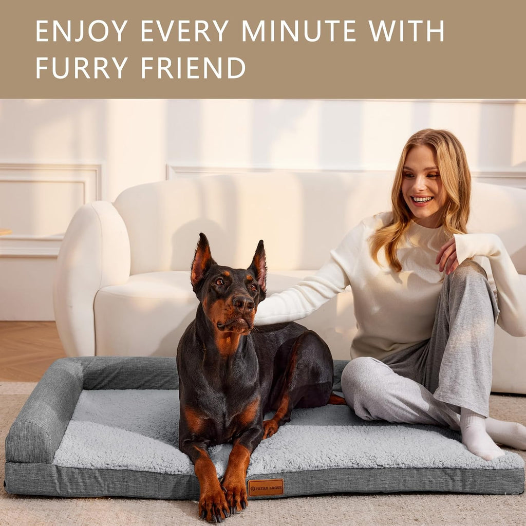 Patas Lague Orthopedic Large Dog Bed Washable Pet Sofa Bed 48''X30''Grey