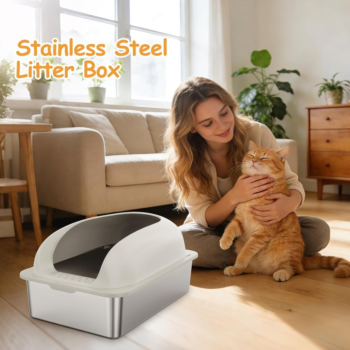 Stainless Steel Cat Litter Box, Large Metal Litter Boxes High Sides