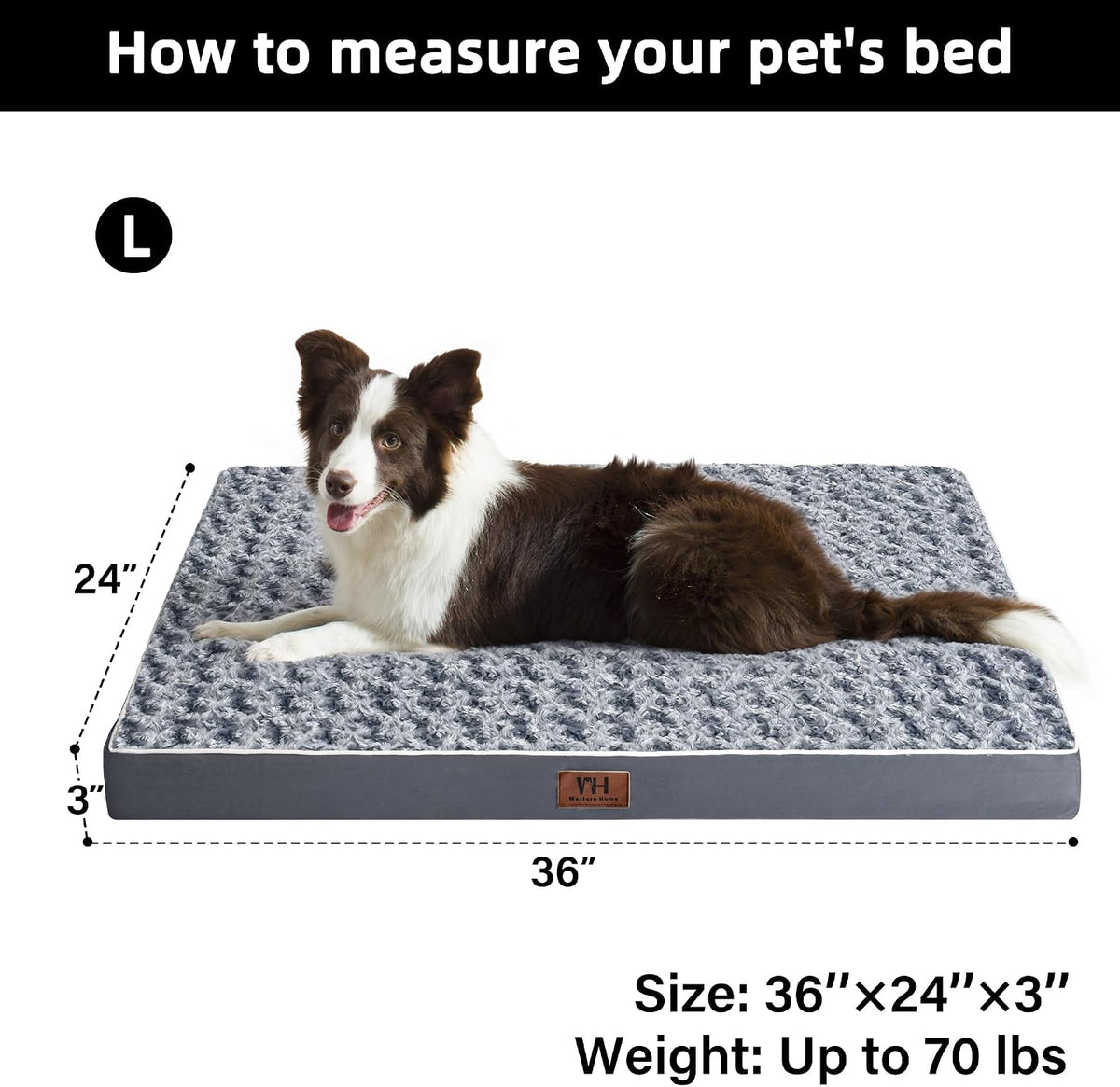 WESTERN HOME WH Orthopedic Dog Beds Large Sized Dog Washable Pet Bed, 36in