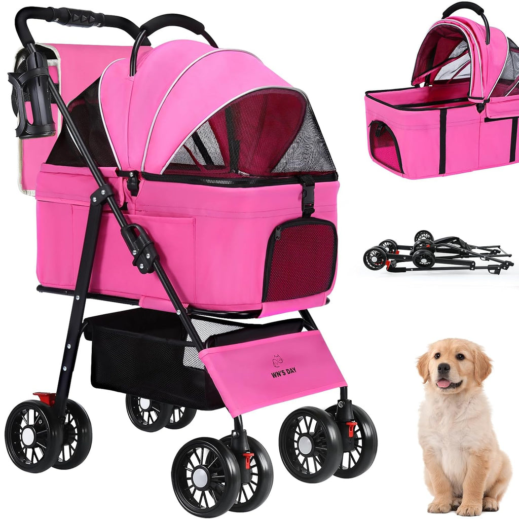 3 in 1 Pet Dog Stroller for Small Medium Dogs 10-30 lbs,Cat Strollers(Pink)