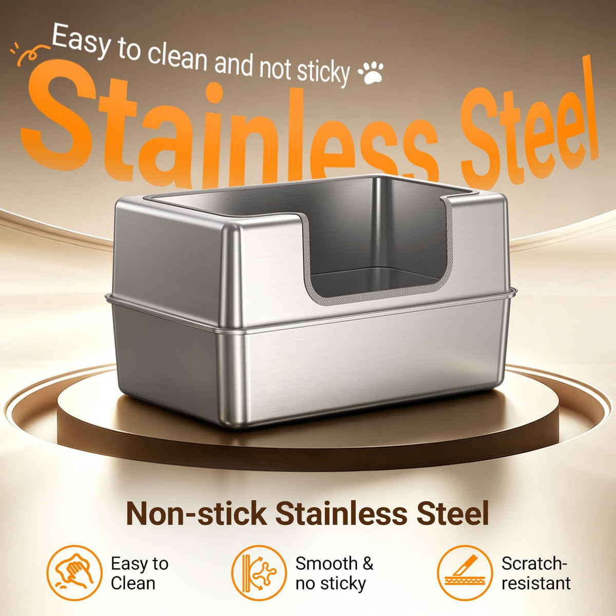 Non-Stick Entirely Stainless Steel Litter Box Splash-Proof & Leak-Proof