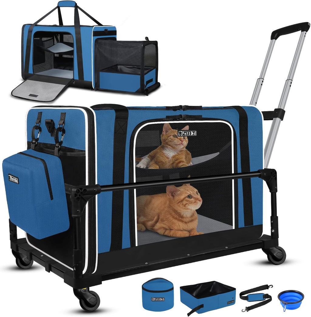 Petskd Side Expandable Extra Large Cat Carrier with Litter Box and Wheels