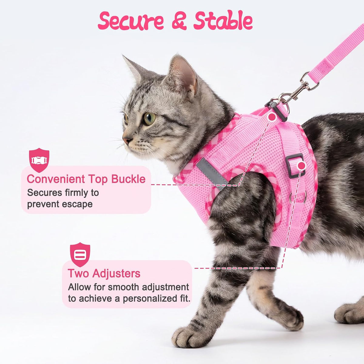 Tensho Cat Harness and Leash Set Escape Proof Vest, Pink S