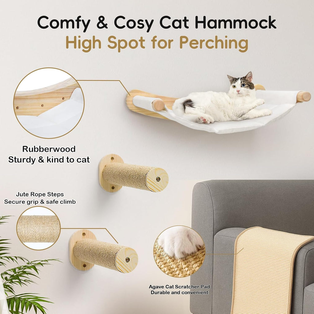 Cat Wall Hammock, 2 Pcs Cats Climbing Shelf, Large Wall Shelves Bed and Scratcher Board for Climbing, Sleeping, Playing, Scratching Mat,for Indoor Cat Mounted Furniture Perch