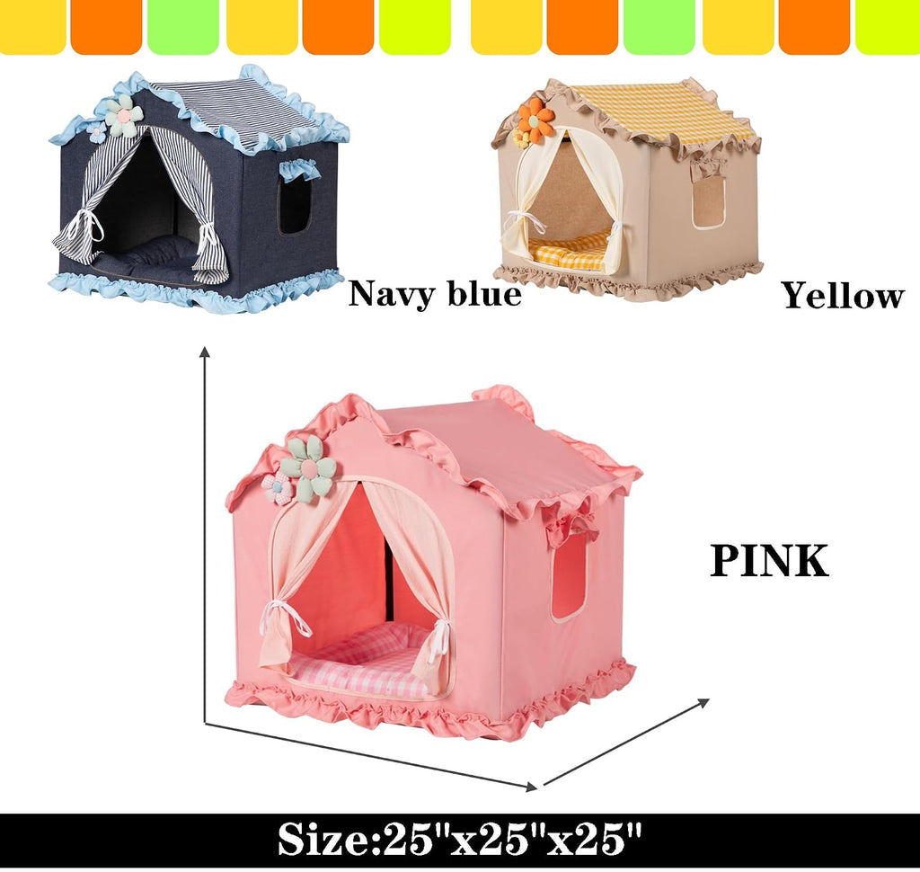 Pink Indoor Dog House with Frame Foldable Breathable for Small Dog