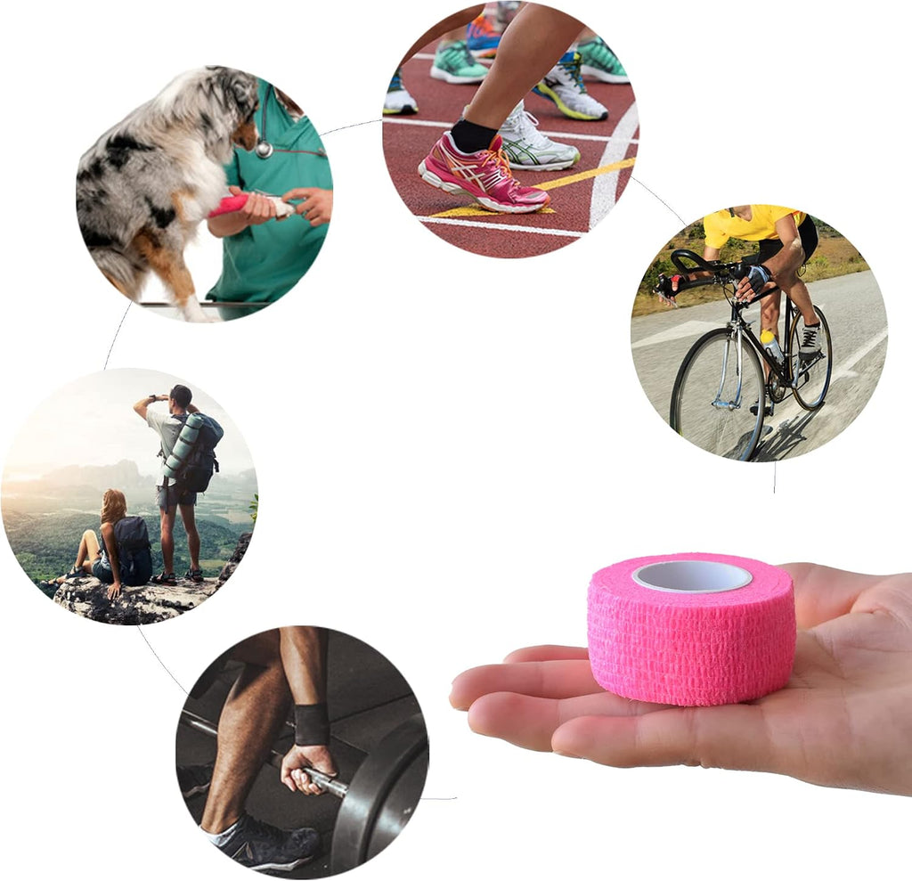 9 Pack 1" x 5 Yards Self Adhesive Bandage Wrap Self Stick Wrap for Ankle, Wrist, Finger, Sports, Breathable Cohesive Vet Tape for Pets (Pink)