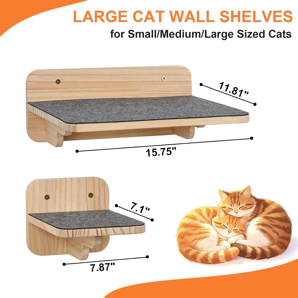 Cat Wall Shelves - Wood Cat Shelves for Wall with Scratching Mat, Floating Kitty Stairs & Steps for Climbing, Jumping and Napping
