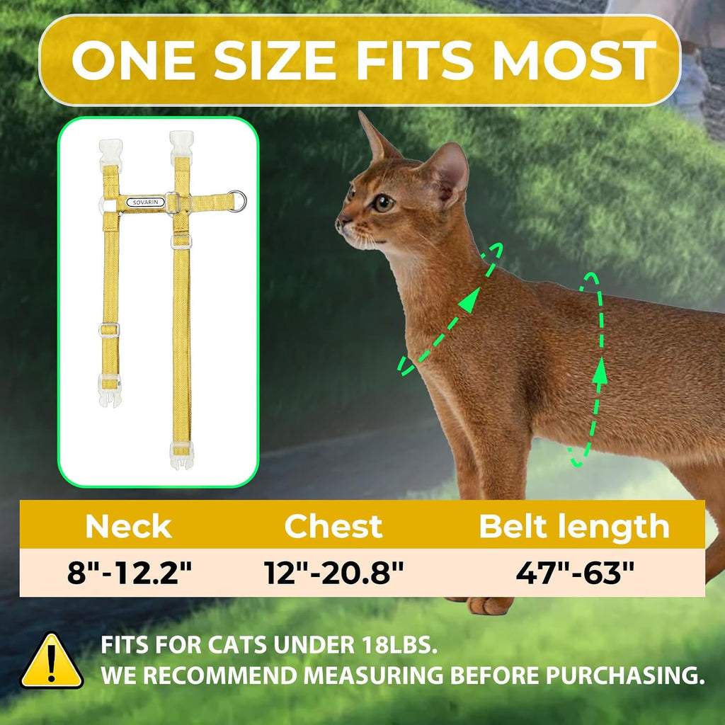 Cat Harness and Leash Set - Yellow Lightweight Soft Kitten Harness Escape Proof, Adjustable Travel Pet Harness for Walking，Easy Control Comfortable Outdoor (Yellow, One Size Fits All)