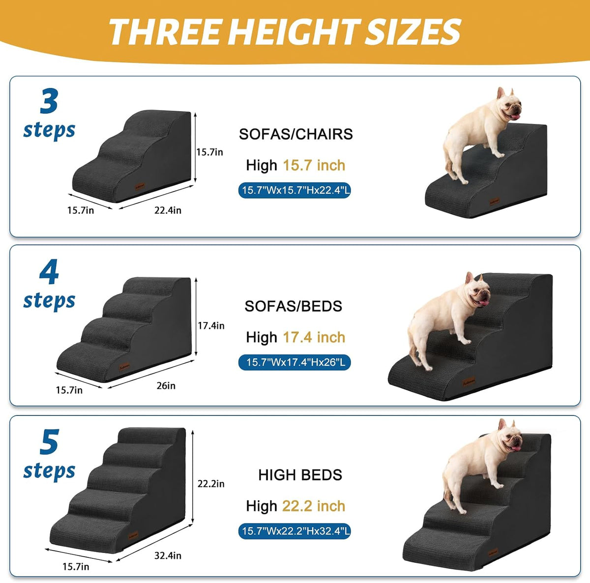 Aodisman Dog Stairs for Small Dogs and Cats,3-Step Pet Ramp for Couch,Chair
