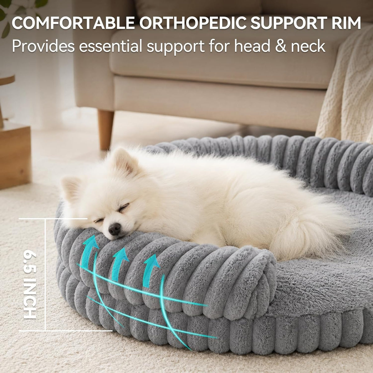 Luxury Donut Dog Bed, Fluffy Orthopedic Dog Couch Washable Round Pet Sofa