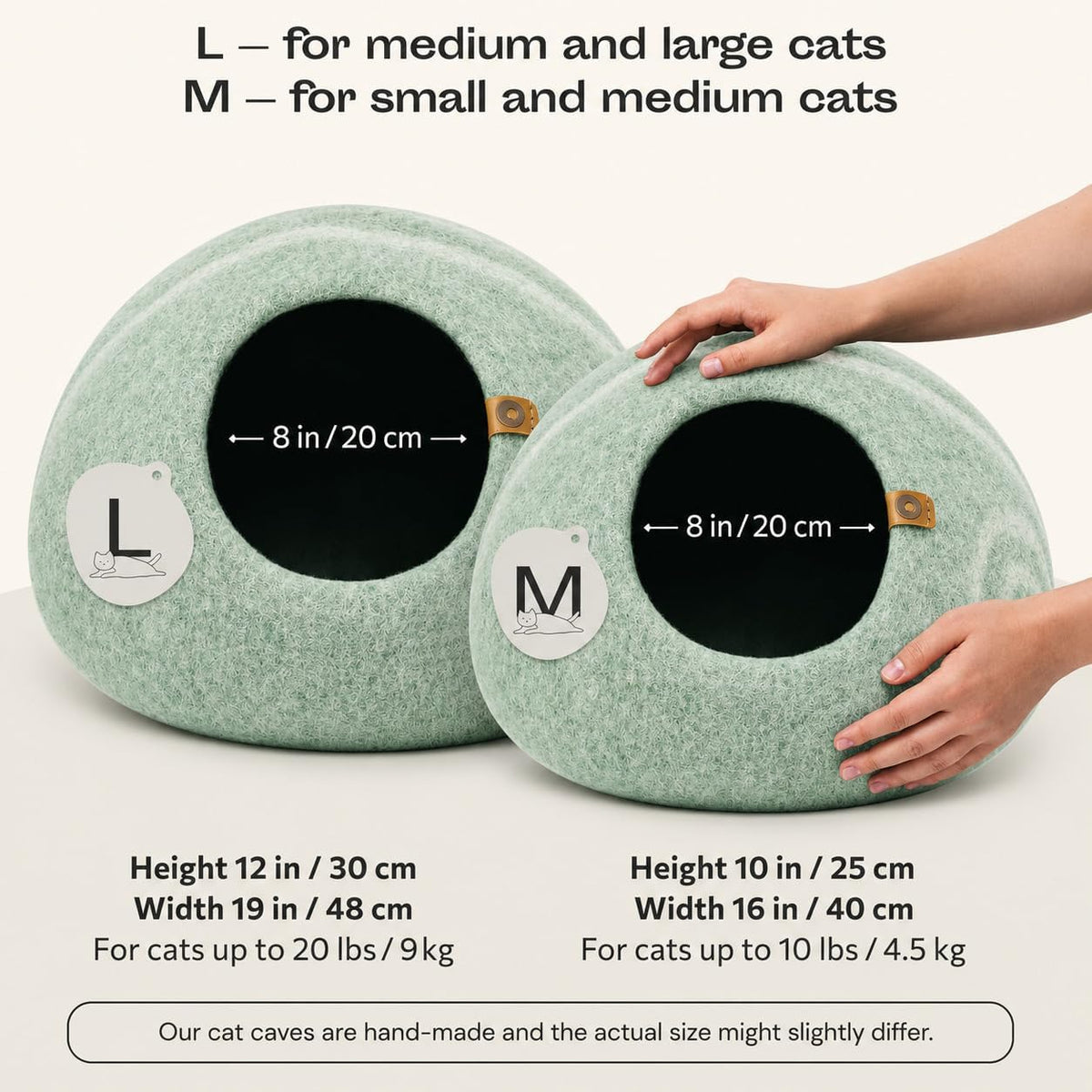 MEOWFIA Cat Cave - New Zealand Wool Bed for Indoor Cats (Pistachio)