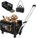 Large Pet Carrier with Detachable Wheels, 2 IN1 Foldable Soft-Sided Carriers- Designed for Dogs & Cats, Telescopic Handle, for Outdoor Car Indoor, Max. 44 LBS(Not for Airline)