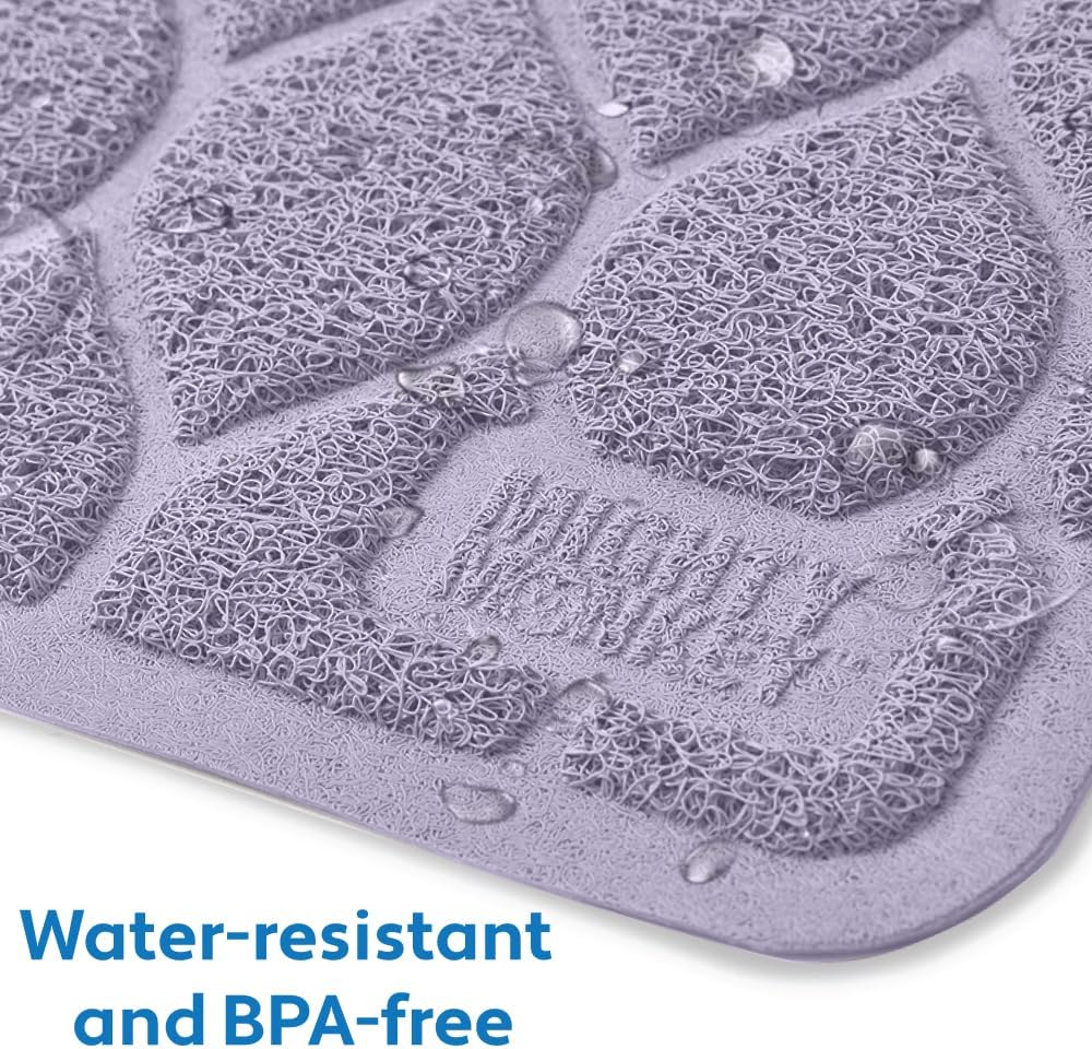 MIGHTY MONKEY Waterproof Cat Litter Box Mat, BPA Free, 35x23 Purple | Easy Clean Floors, Textured Backing, Soft on Sensitive Kitty Paws, Cats Accessories, Less Waste, Stays in Place
