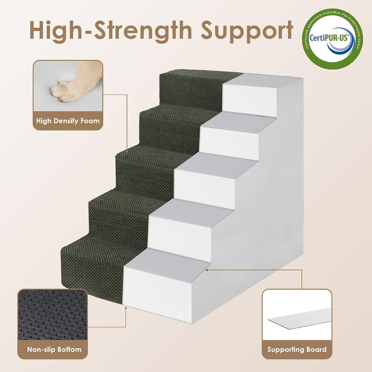 EHEYCIGA Dog Stairs for Bed 22.5" H, 5-Step Extra Wide Dog Steps