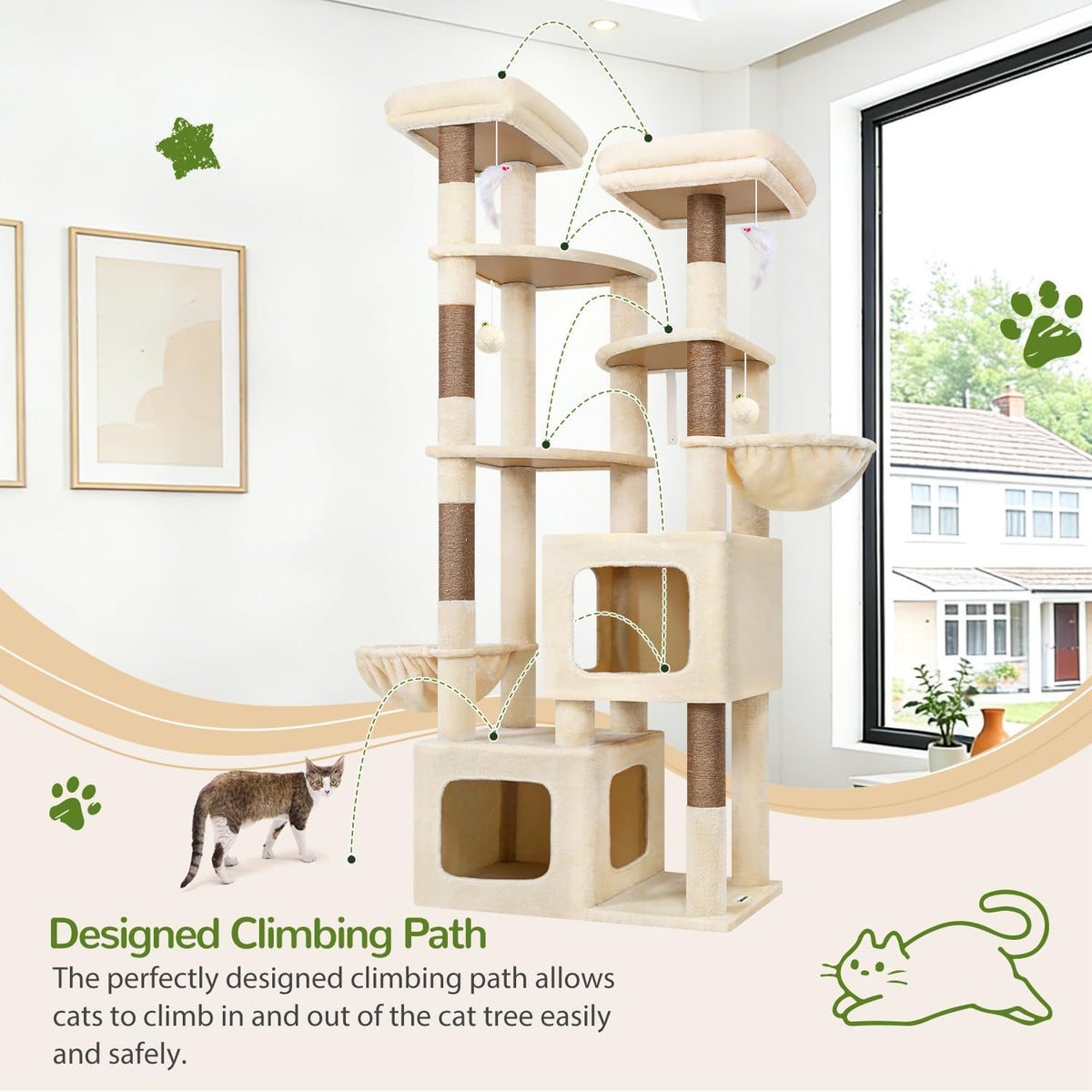 Globlazer S74E Pro Heavy Duty Maine Coon Cat Tree for Large Cats, Beige