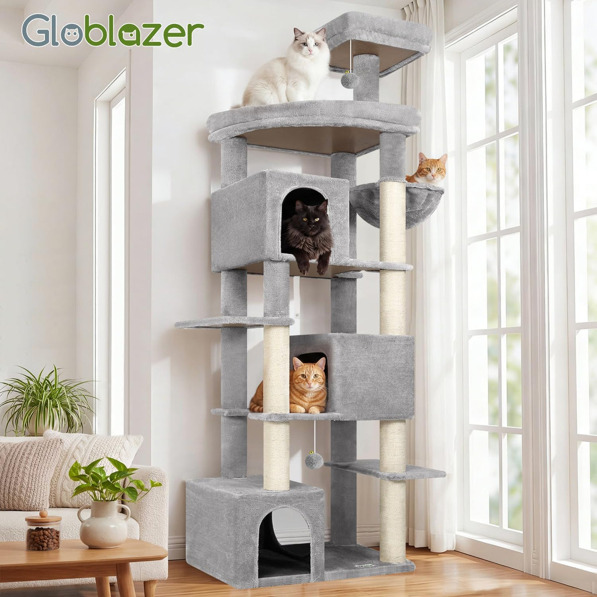 Globlazer Large Cat Tree for Large Adult Cats, Tall Sturdy Cat Tower, S80