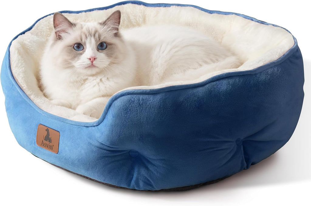 Asvin Small Dog Bed for Small Dogs, Cat Beds for Indoor Cats, Pet Bed for Puppy and Kitty, Extra Soft & Machine Washable with Anti-Slip & Water-Resistant Oxford Bottom, Light Blue, 20 inches
