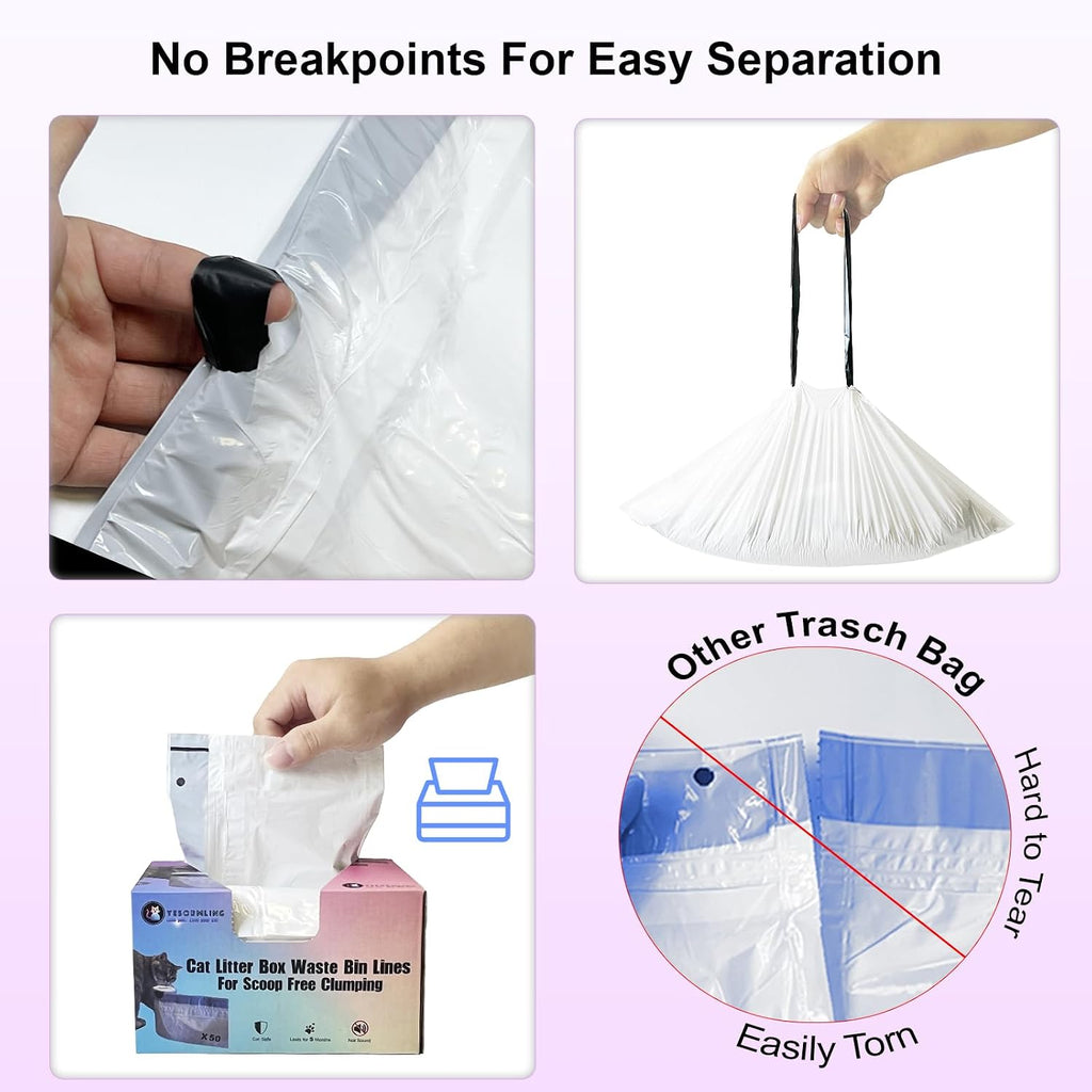 Cat Litter Box Liners for PetSafe Clumping Self-Cleaning Litter Box, Drawstring Litter Box Liner, Replaceable Cat Waste Bag, Easy Cleanup (50 Count)