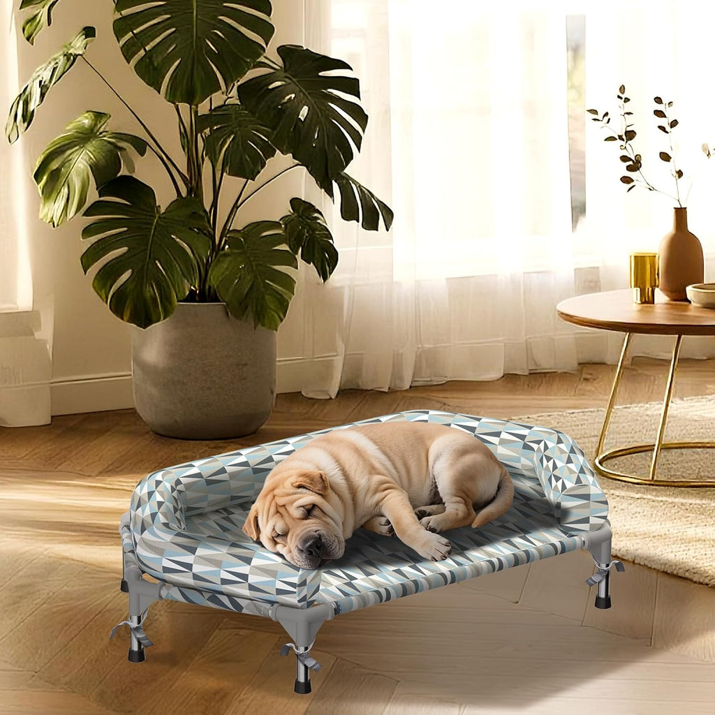 Elevated Dog Bed with Bolster, Raised Cooling Orthopedic Dogs Cot Medium