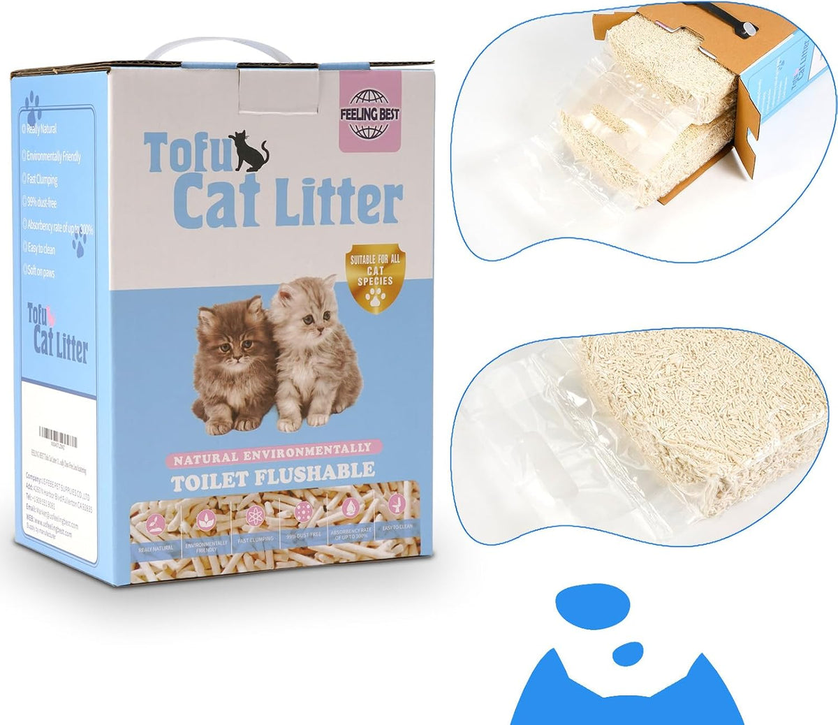 Feeling Best Tofu Cat Litter, Fast Clumping, Unscented, 11.2lb