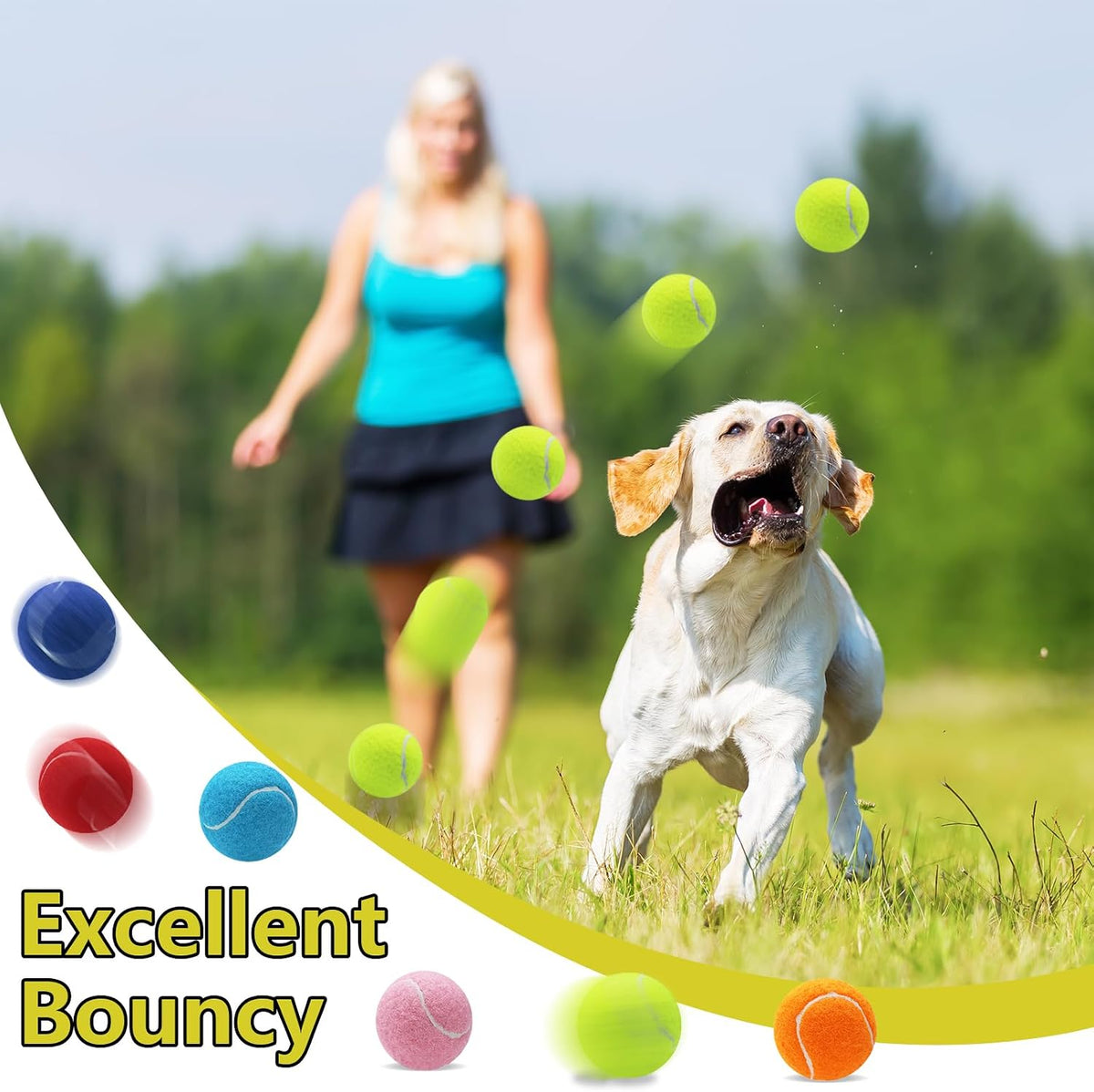 Swingers Squeaky Tennis Balls for Dog, 2.5 Inch Training Tennis Balls | Exercise Ball for Pet Dog with Mesh Carry Bag, Easy to Transport, Yellow, 6 Pack, For Interactive Play, Anxiety Relief