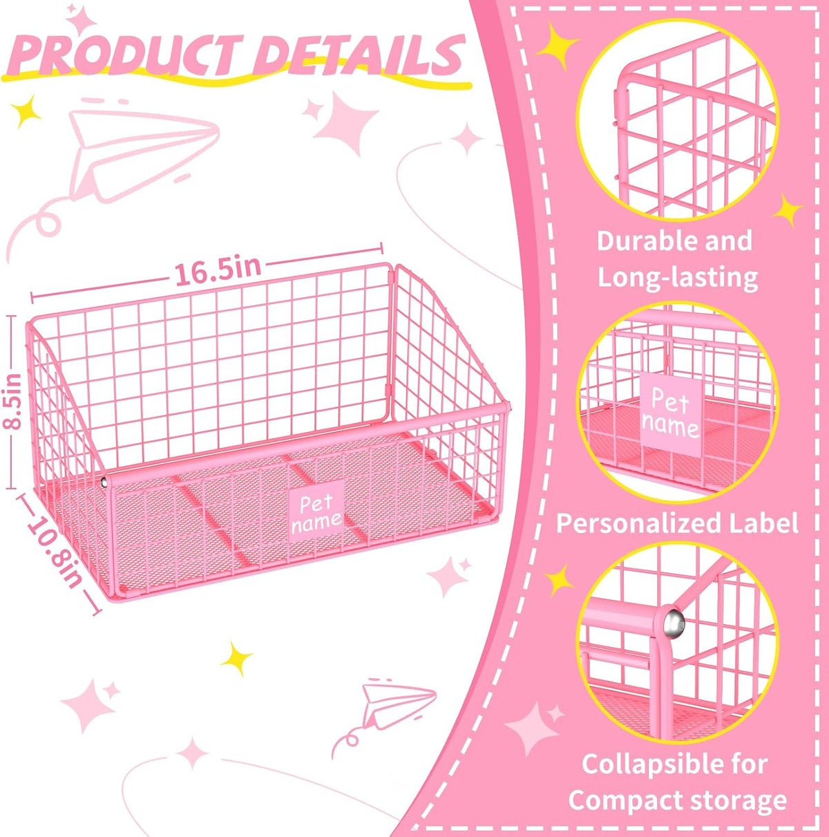 Kaiferty Indestructible Dog Toy basket, Medium Toy Box for Dogs,Pet Toy Bin Dog Metal Basket for Toys, Toy Storage Organizer, Living Room Area (Pink)
