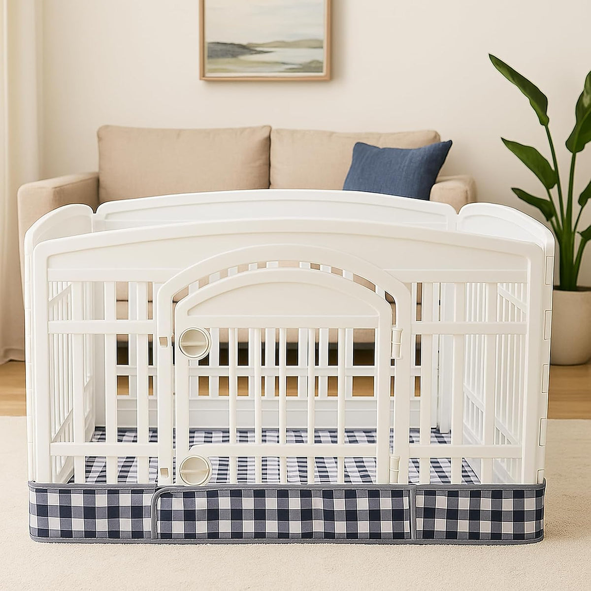 Dog Playpen Bottom Pad Fits for 36 Inch 4 Panels Exercise Pet Playpen, Dog Crate Pad Puppy, Hoop and Loop Design (Note: Playpen Not Included). (BlackCheckered)
