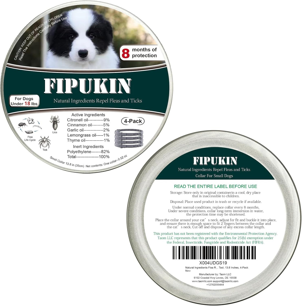 Natural & Safe Flea and Tick Collar for Small Dogs, 4 * 8 Months Protection, Waterproof, 13.8 inch, One Size Fits All, Free Comb and Tick Removal Tool (4-Pack)