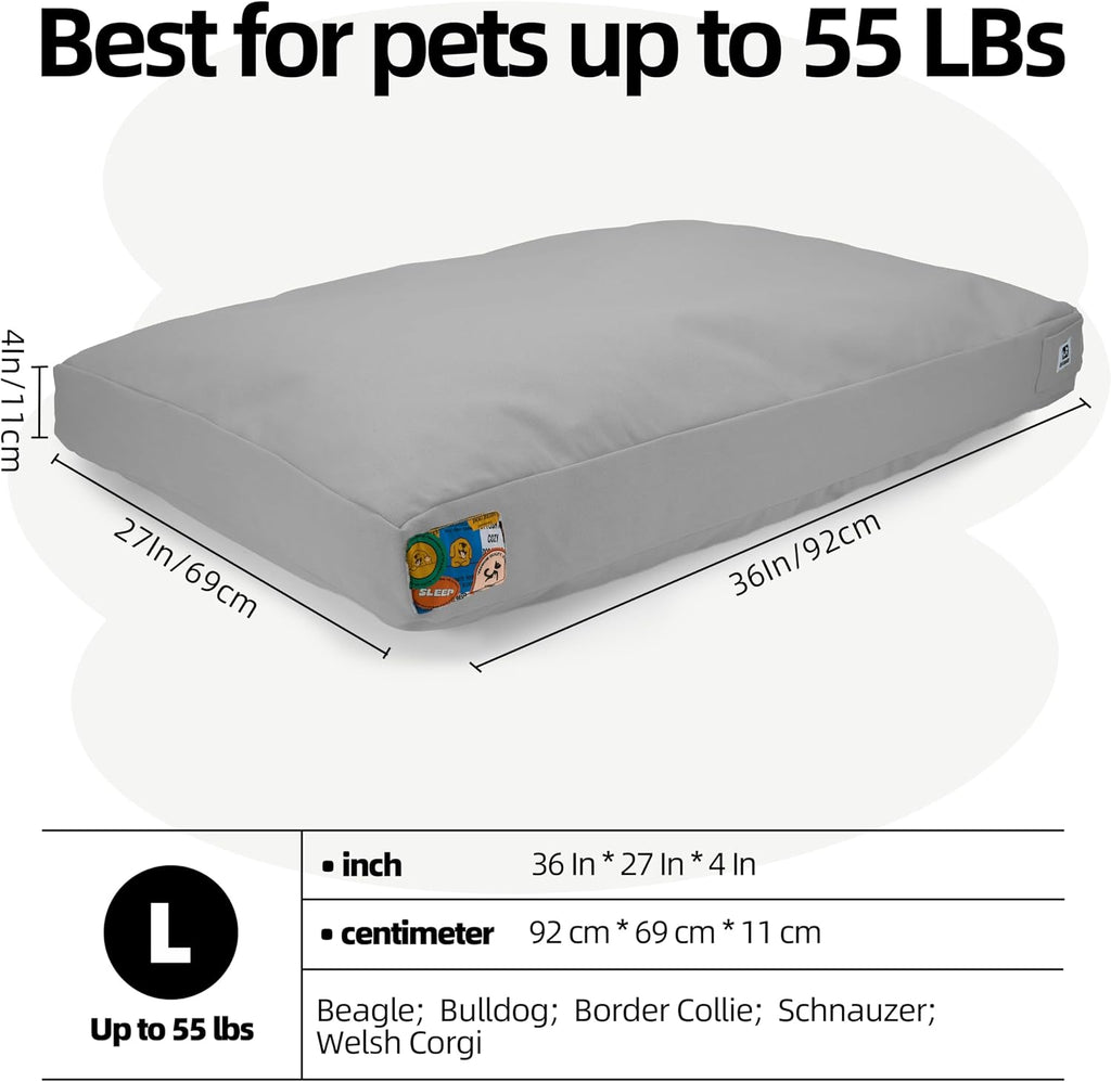 Sytopia 36 Inch Indestructible Dog Bed for Aggressive Chewers, Chew Proof Durable Outdoor Canvas Pet Crate Mat with Waterproof Washable Removable Cover, Indoor Patio Pet Pad for Crate, Light Grey