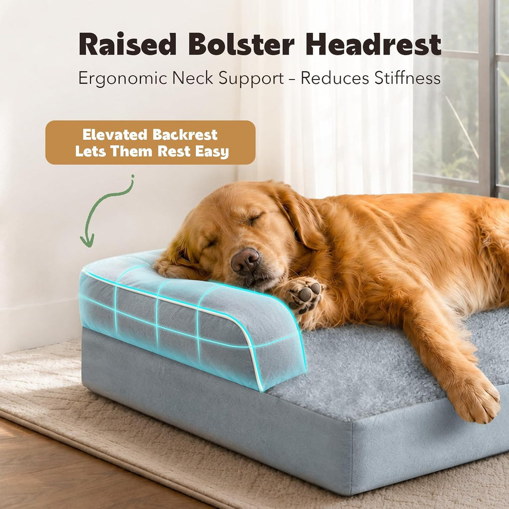 MEKIY Orthopedic Waterproof Jumbo Dog Bed with Bolster for Extra Large Dogs