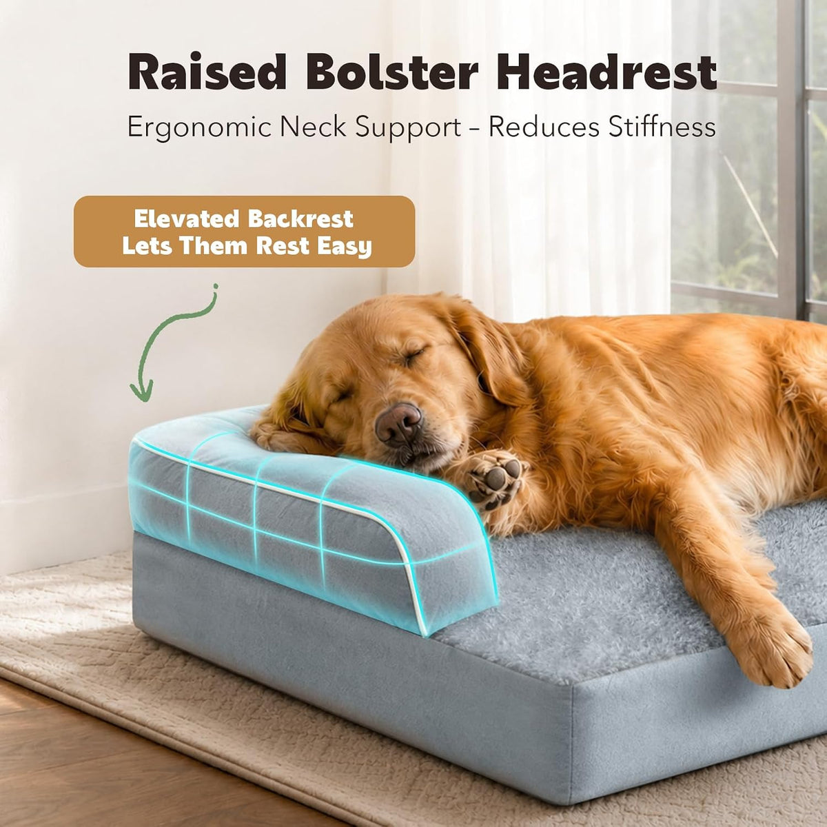 MEKIY Orthopedic Washable Dog Bed with Bolster for Medium to Large Dogs