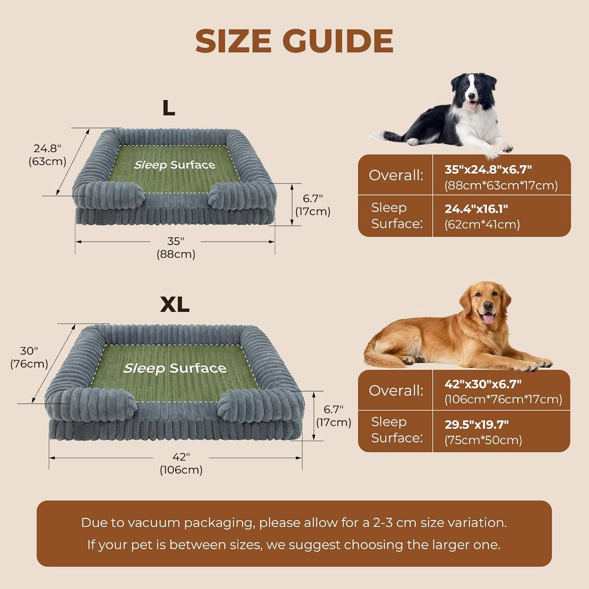 Orthopedic Dog Bed L/XL, 42*30*6.7" Washable Waterproof 25D Egg Crate Foam Dog Beds with C-Shape Bolster Support, Extra Large Pet Bed for Senior Dogs with Removable Cover and non-Slip Bottom