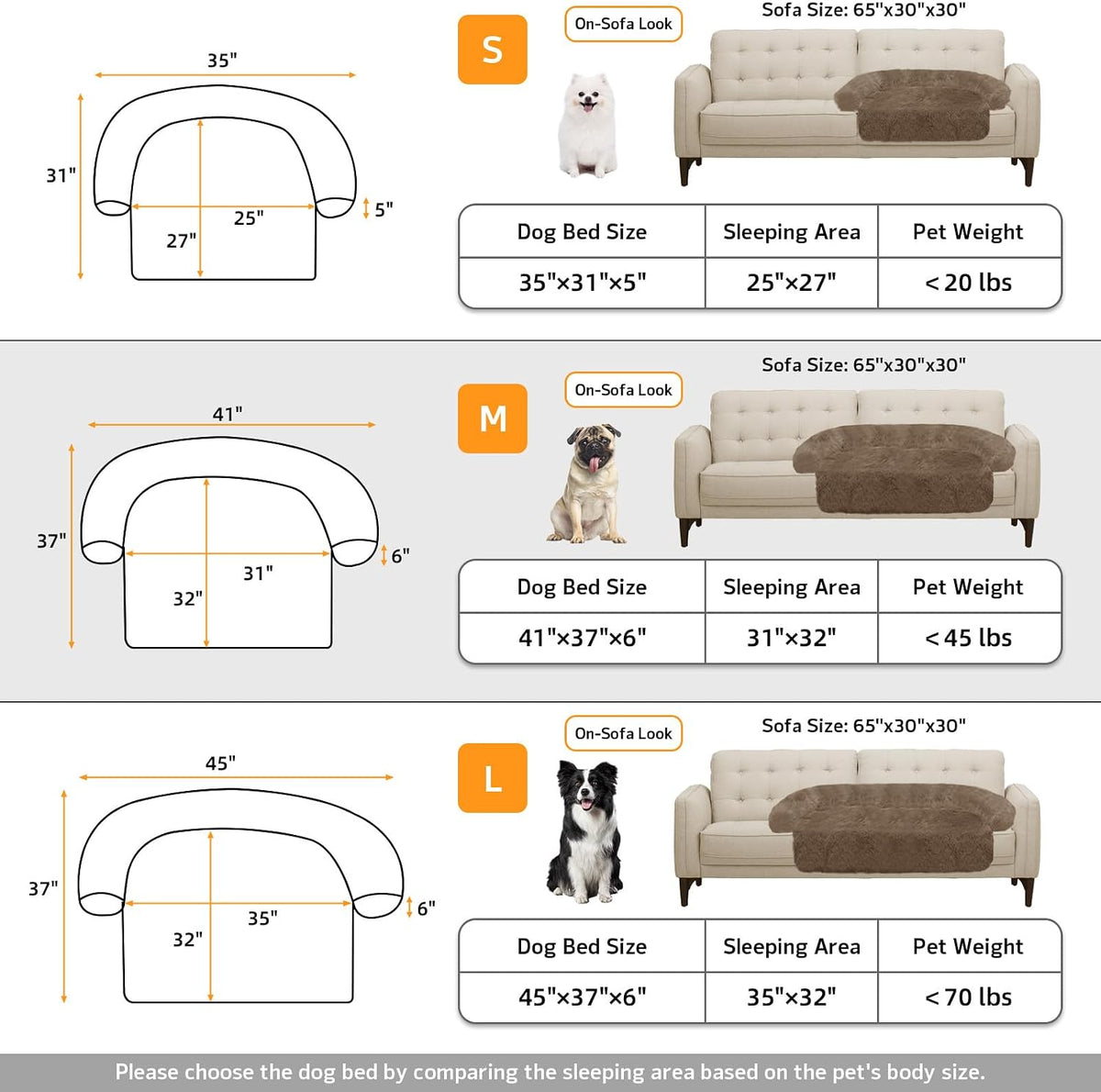Calming Dog Bed Fluffy Plush Dog Mat for Furniture Protector with Removable Washable Cover for Large Medium Small Dogs and Cats (Medium(41x37x6), Camel)