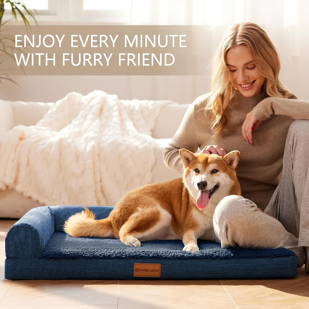 Patas Lague Orthopedic Large Dog Bed Washable Pet Sofa Bed 48X30 Navy Blue