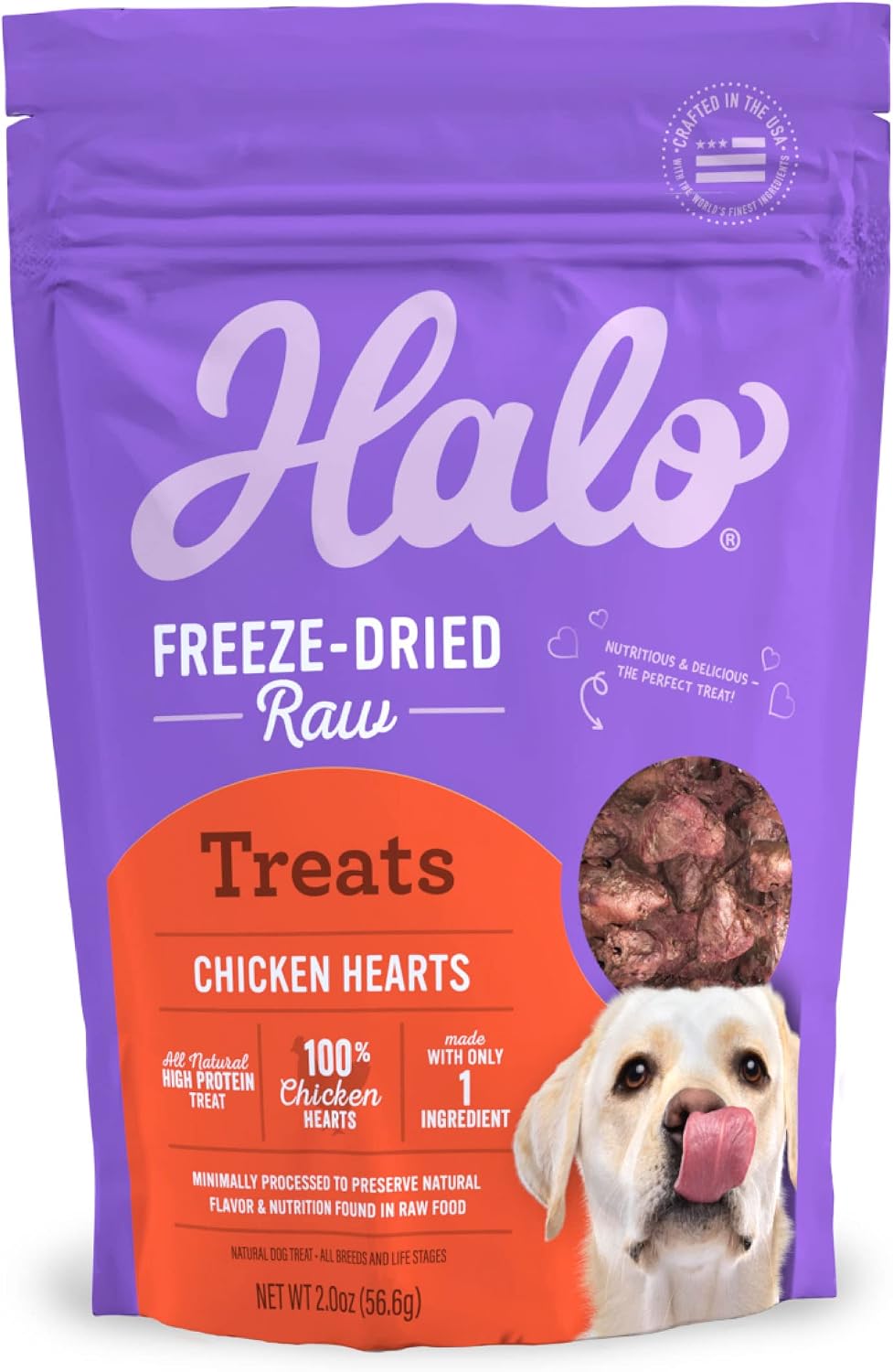 Halo Freeze-Dried Raw Dog Treats, Chicken Hearts Recipe, 2 oz