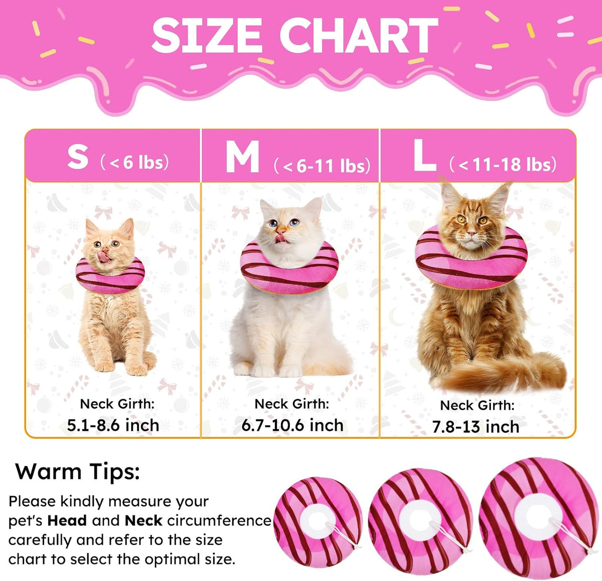Hpetppy Cat Cone Collar Soft, Cat Recovery Collar for Wound Healing Cute Donut Adjustable Kitten Cones to Stop Licking Comfortable Lightweight Neck Elizabethan Collars for Kittens After Surgery