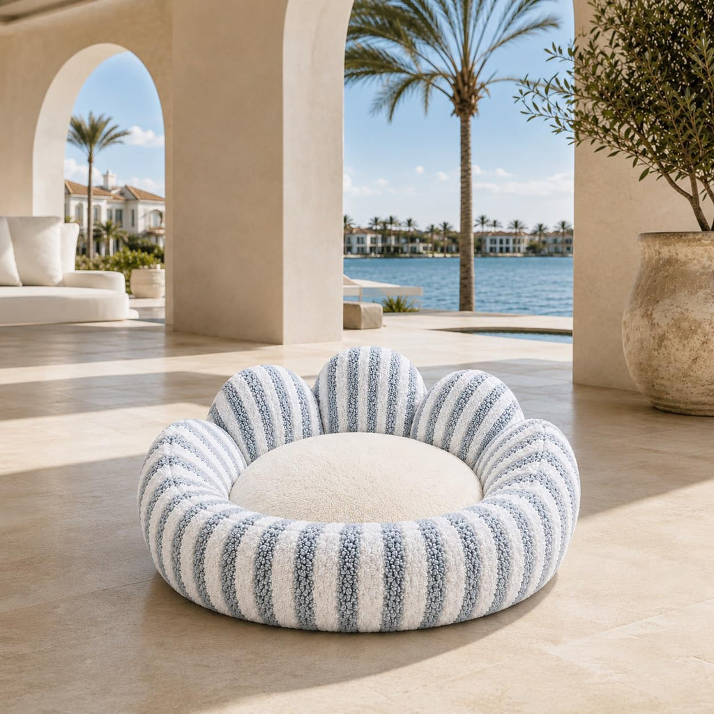 Small Dog Bed, Flower-Shaped Calming Cat Bed, 27 in, Light Blue