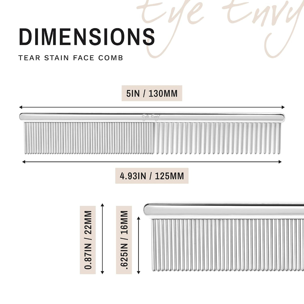 Eye Envy Tear Stain Remover Comb for Dogs and Cats. Fine/Coarse with 80 Rounded Pins. Gently Remove Crusty Eye Debris, Gunk and Boogers. Face and Feet Comb. Remove Tangles