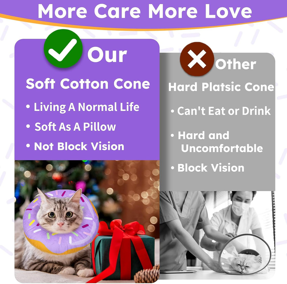 Cat Cone Collar Soft, Cat Recovery Collar for Wound Healing Cute Donut Adjustable Kitten Cones to Stop Licking Comfortable Lightweight Neck Elizabethan Collars for Kittens After Surgery