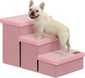 Zerbuger Dog Stairs with Storage, Pink Furry Lids 3 Steps Dog Ramp no Condo