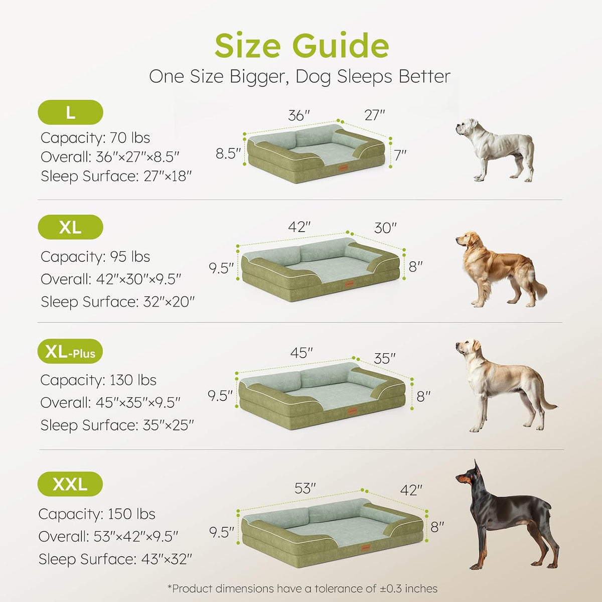 CWAWZ Jumbo Dog Bed for Extra Large Dogs, Orthopedic Dog Bed with Cooling Gel Memory Foam, Waterproof Pet Bed with Removable Washable Cover, 45" Pet Sofa Couch Dutch Velvet with Bone Toy, Dark Green