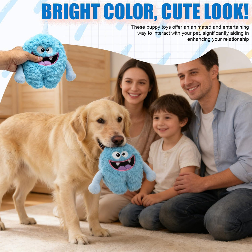 Monster Stuffed Squeaky Dog Toy, Crinkle Dog Plush Toy, Light Blue | Soft Lightweight Toy for Fetch and Chew, Interactive Outdoor Indoor Play for Tug, Birthday Gift, For Puppy Small Medium Dog