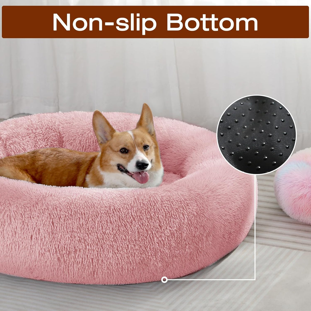 JOLLYVOGUE Dog Bed, Calming Anti-Anxiety Large Dog Bed, Fluffy Donut Cushion for Medium and Large Pets (31")